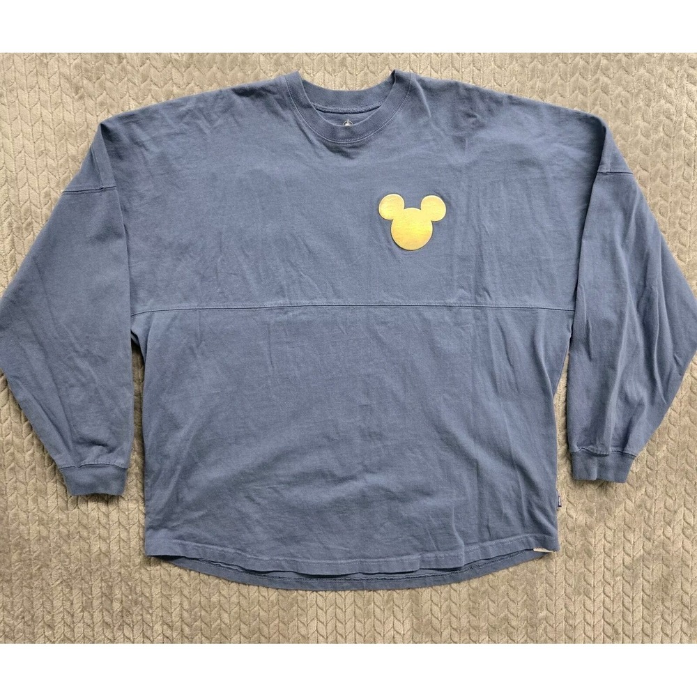 Disneyland Resort Spirit Jersey Adult XXL Peri Blue Iridescent Gold Mickey Shirt
